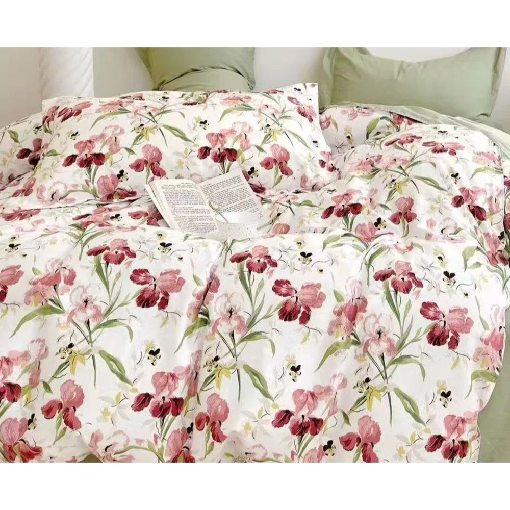 Ada Lucina Red Green 100% Cotton Comforter Reversible Comforter Set of 3 King - Picture 2 of 2